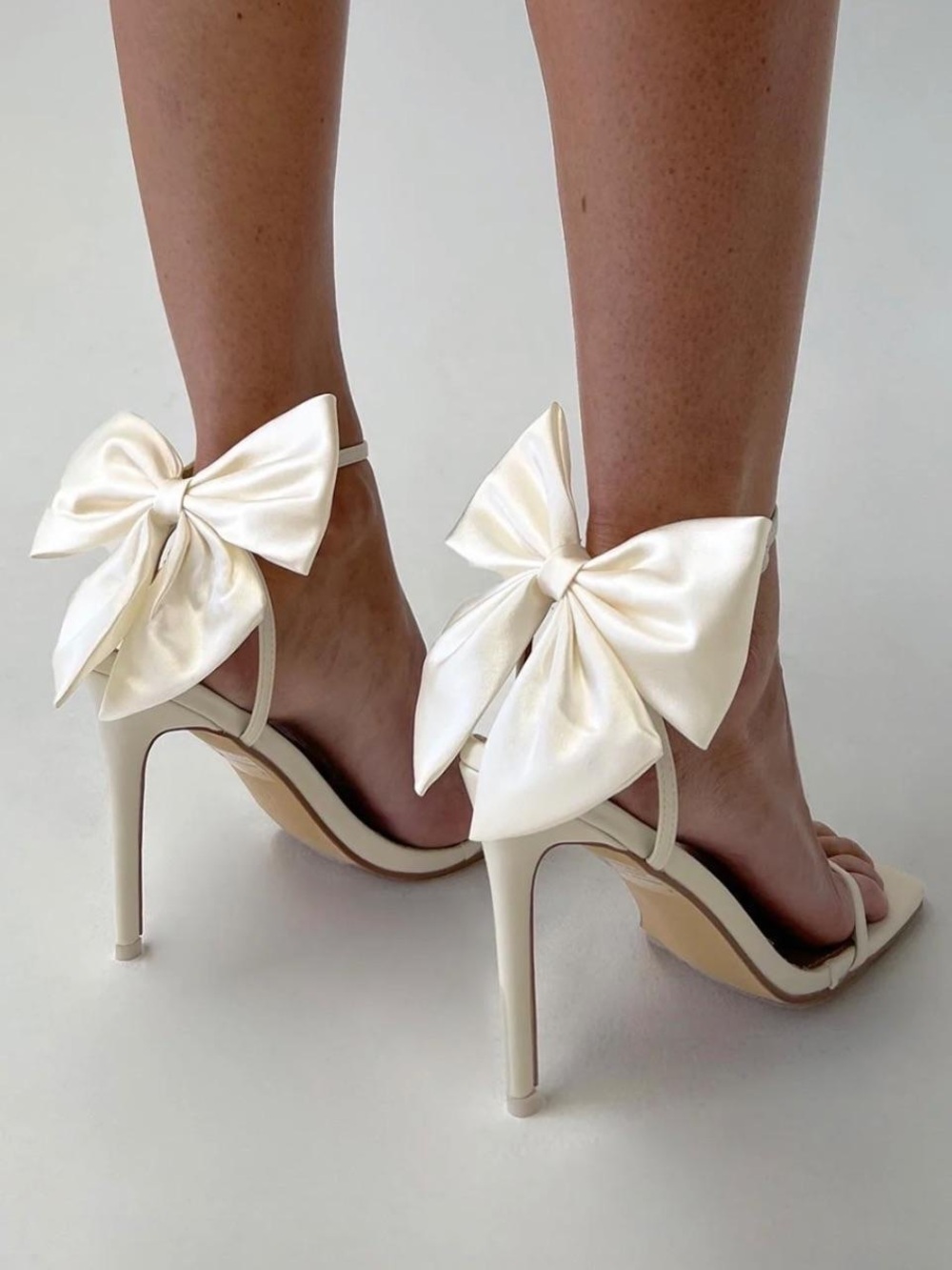 Lemon Cream Satin Bow Slide Mules